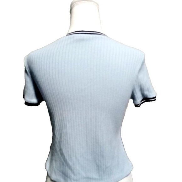 Forever 21 Light Blue Ringer Tee Shirt Ribbed Women Teen Girls Summer Top Cute - Picture 3 of 4
